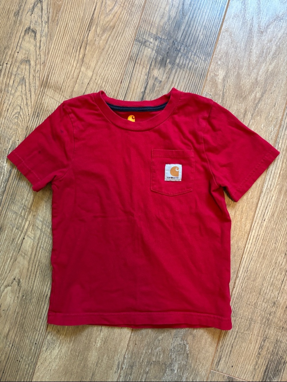 Carhartt Kids size 5 Red Short Sleeve Cotton Tee T-Shirt Chest Pocket Logo